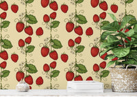 Playful red trailing strawberries wallpaper for cozy homes. RNM100
