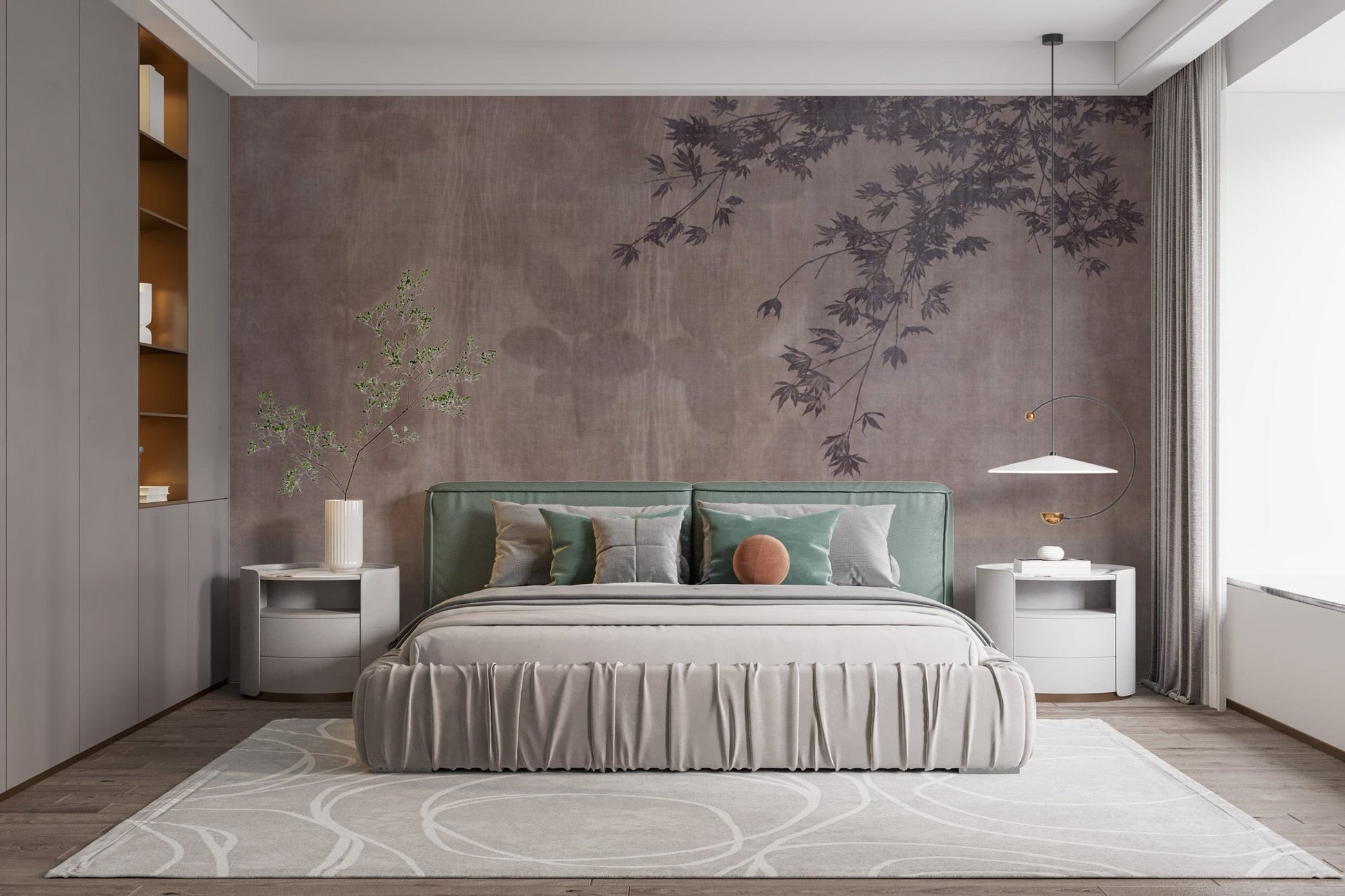 Red tropical pattern mural for stylish rooms
