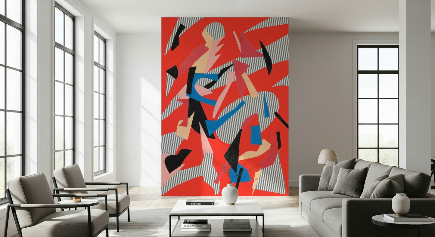 A contemplative geometric design wallpaper mural for a feature wall.