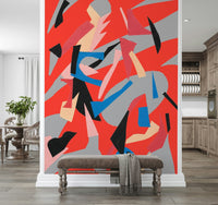 A calming abstract design wallpaper mural that defines a space.