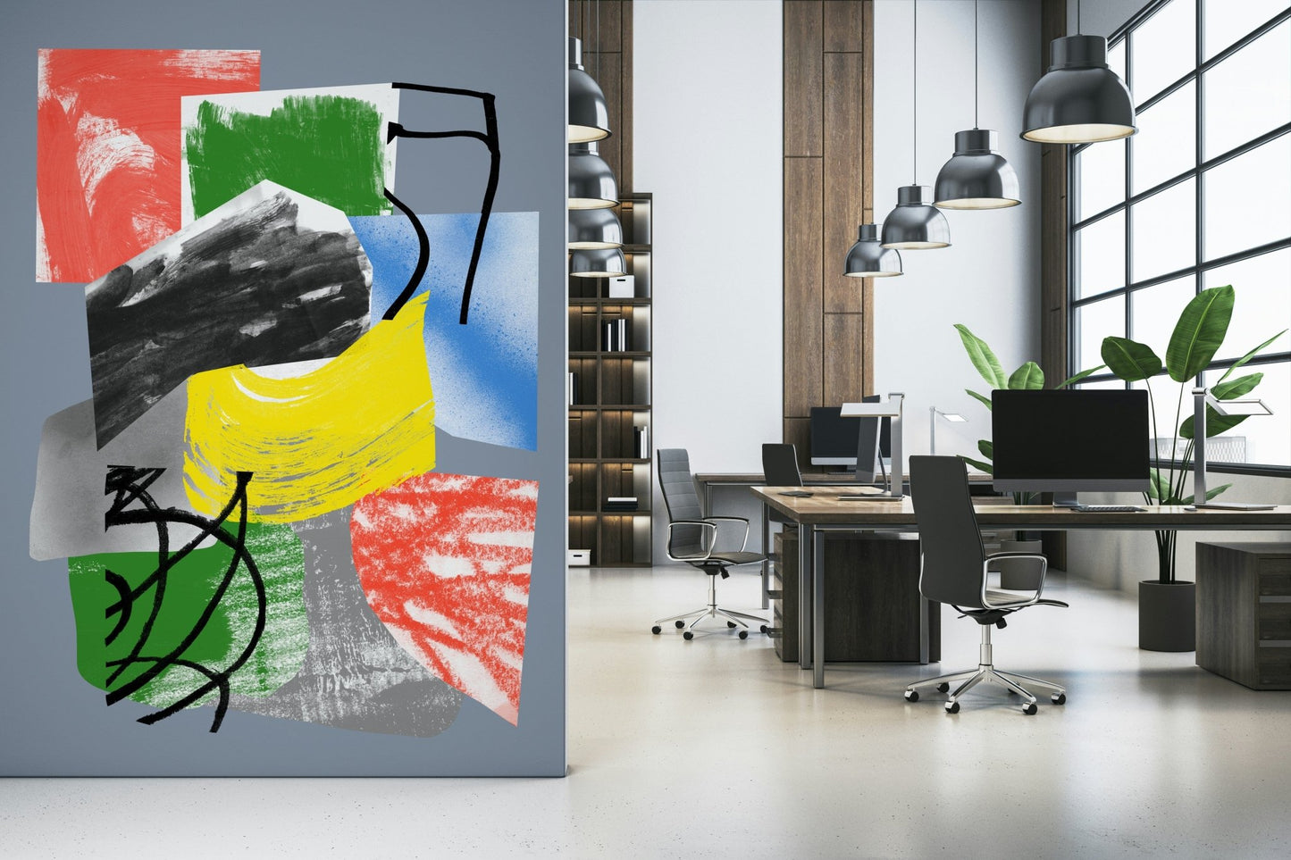 Redbluegreenyellow Wall Mural, eclectic paint collage, striking impact.