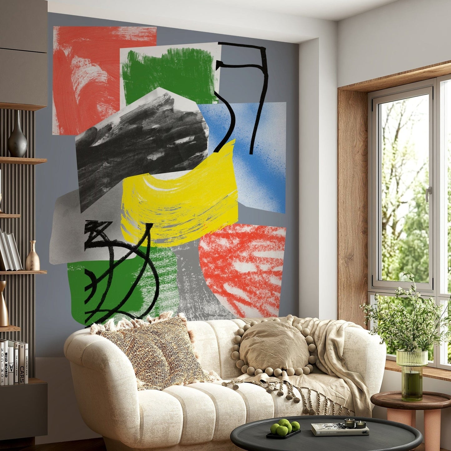 Redbluegreenyellow Wall Mural, bold color blocks, expressionist style.