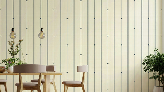 Subtle buttercream-blue stripes wallpaper perfect for minimalist rooms.

