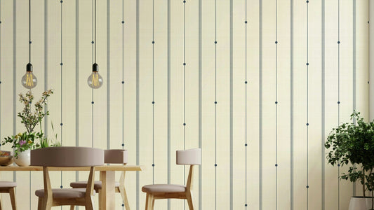 Subtle buttercream-blue stripes wallpaper perfect for minimalist rooms.

