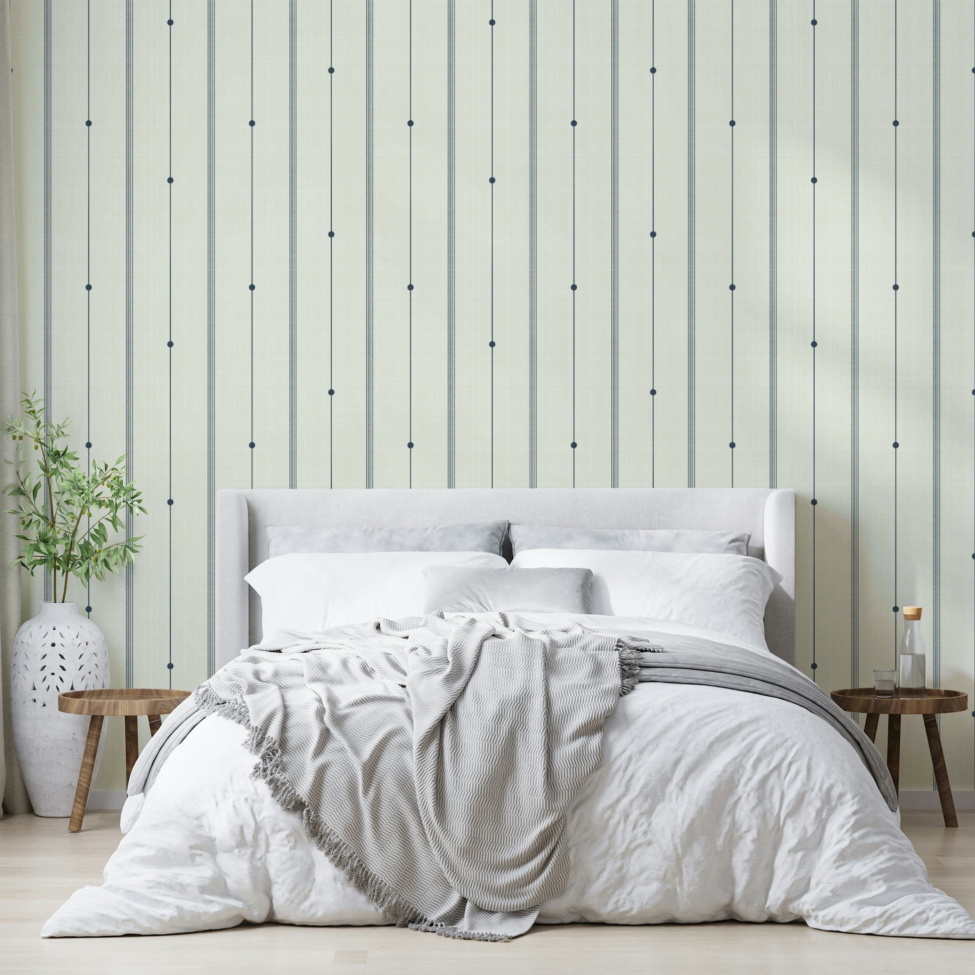 Elegant buttercream-blue minimal stripes wallpaper design.

