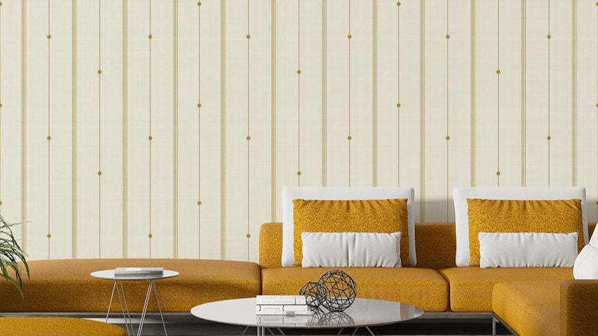 Tasteful buttercream mustard striped wallpaper for interiors.