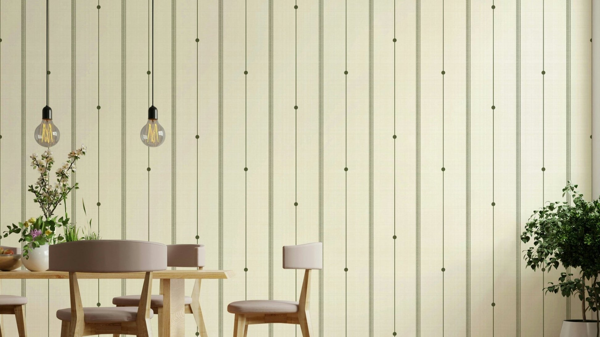 Elegant buttercream and olive stripes wallpaper

