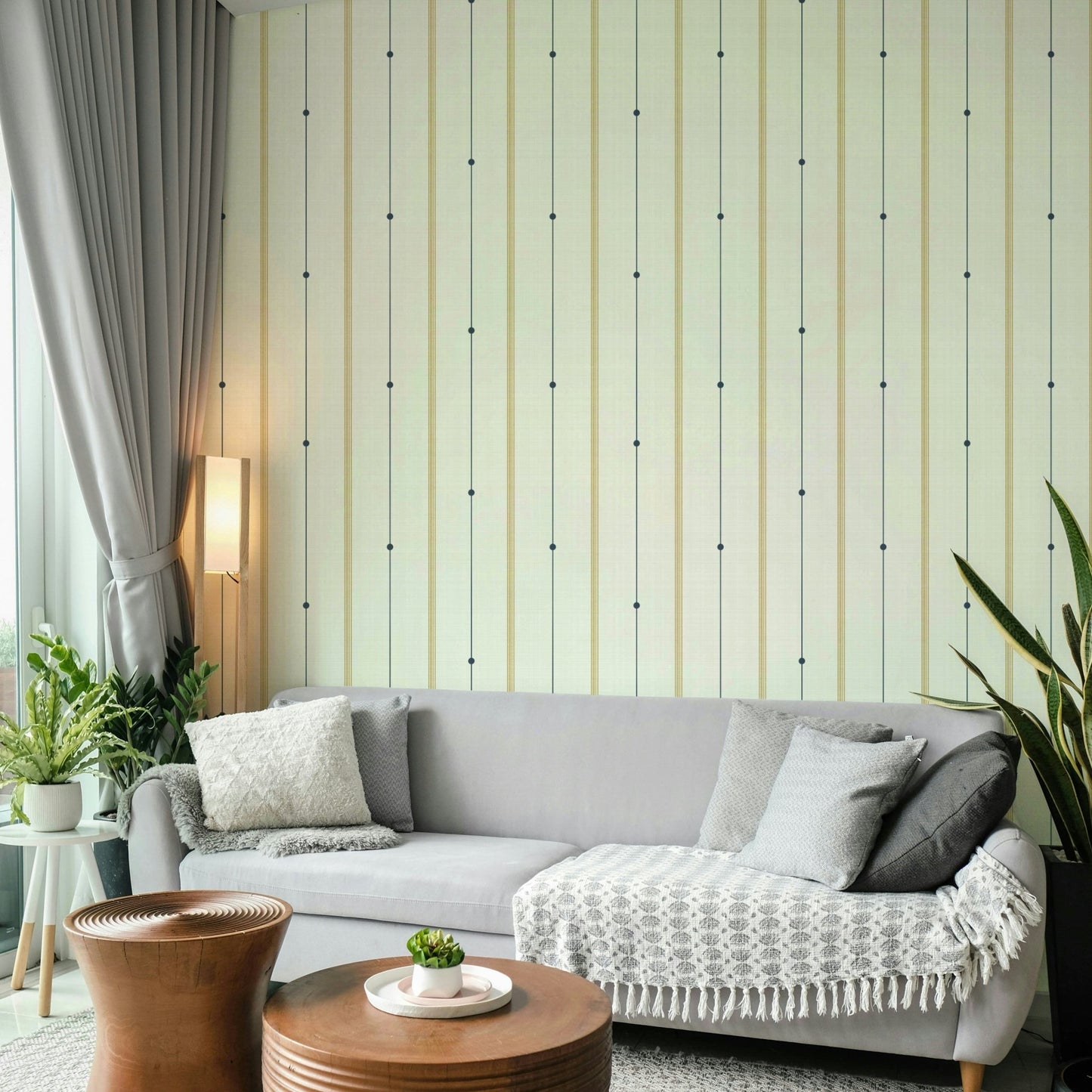 Minimalist stripe wallpaper in calming country hues.

