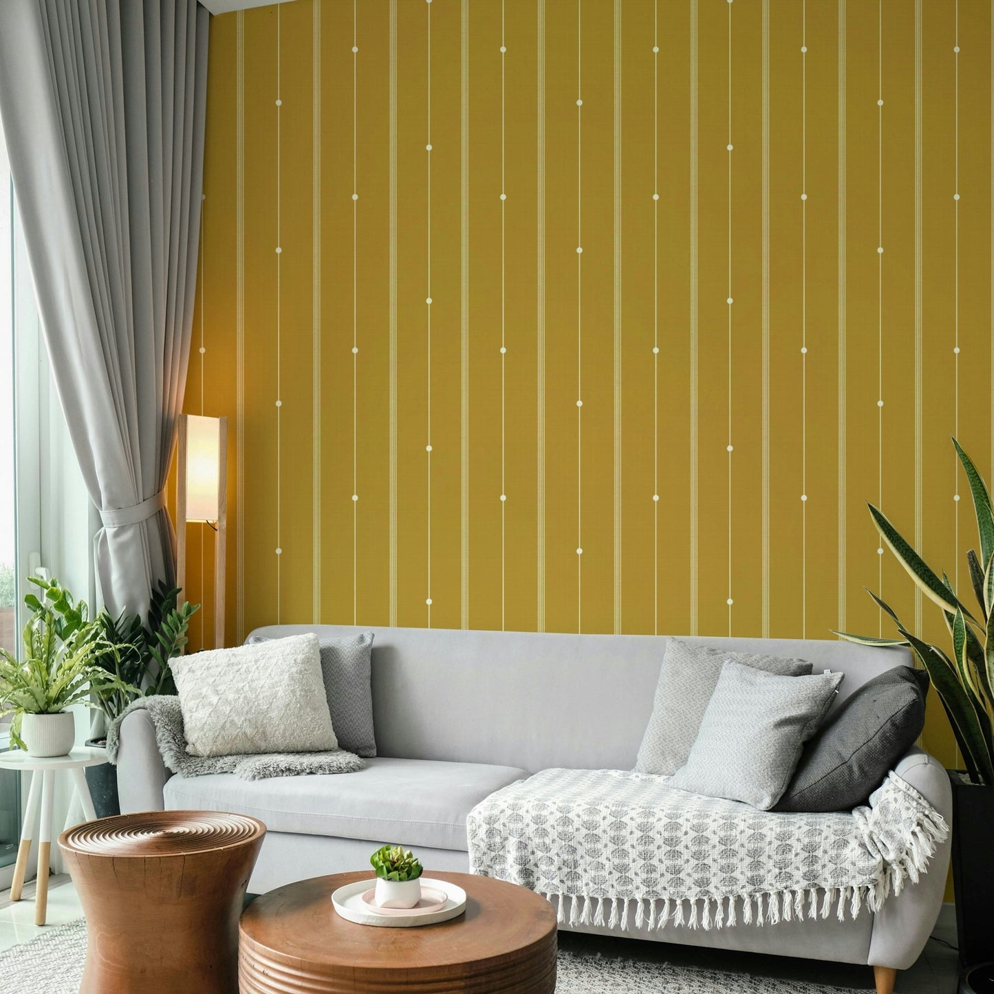 Modern minimalist wallpaper with vertical mustard lines.

