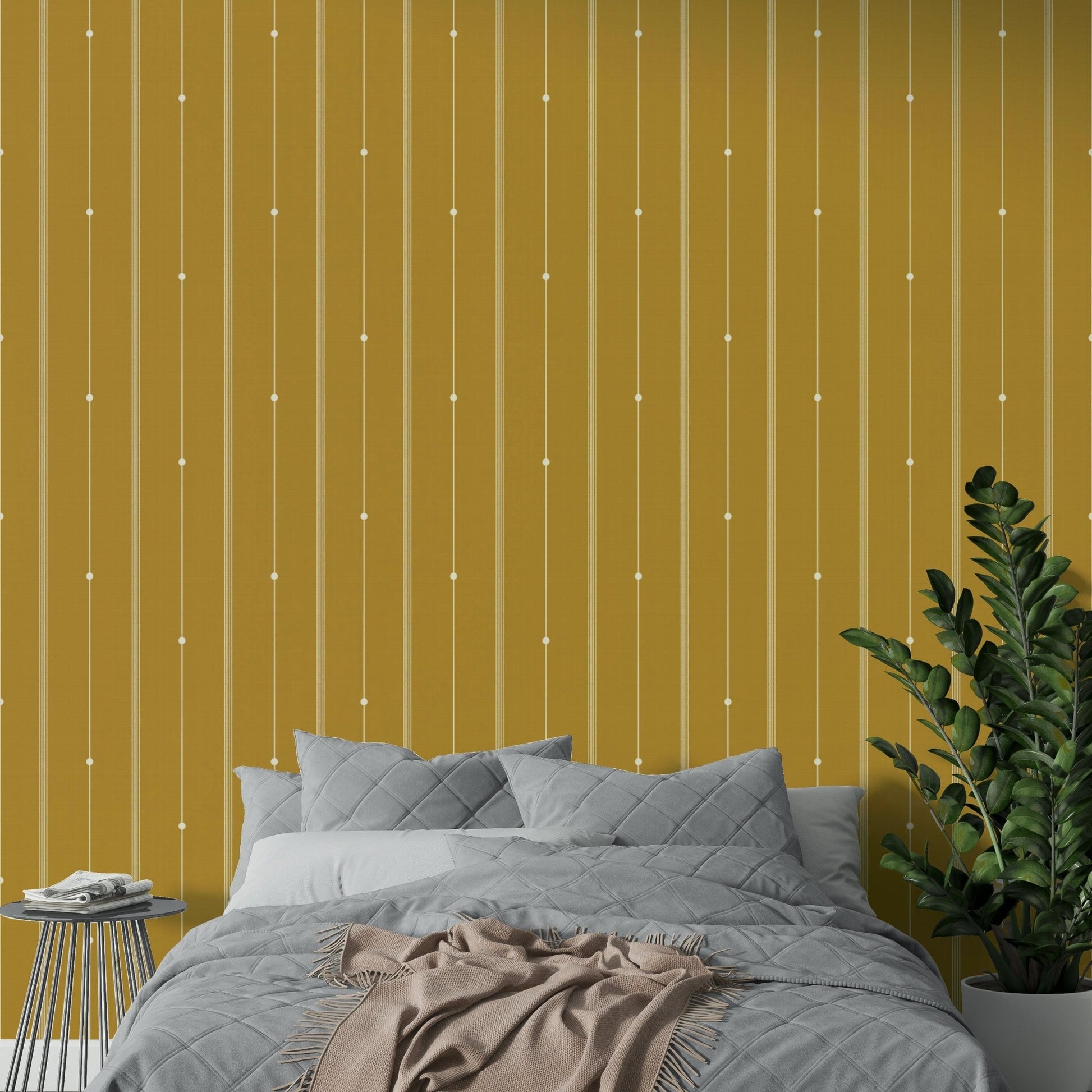 Contemporary stripe wallpaper in a warm mustard tone.


