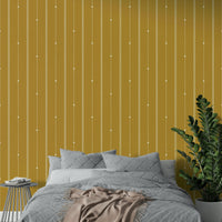 Contemporary stripe wallpaper in a warm mustard tone.

