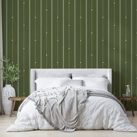 Vertical stripes wallpaper in muted olive shade for bedrooms

