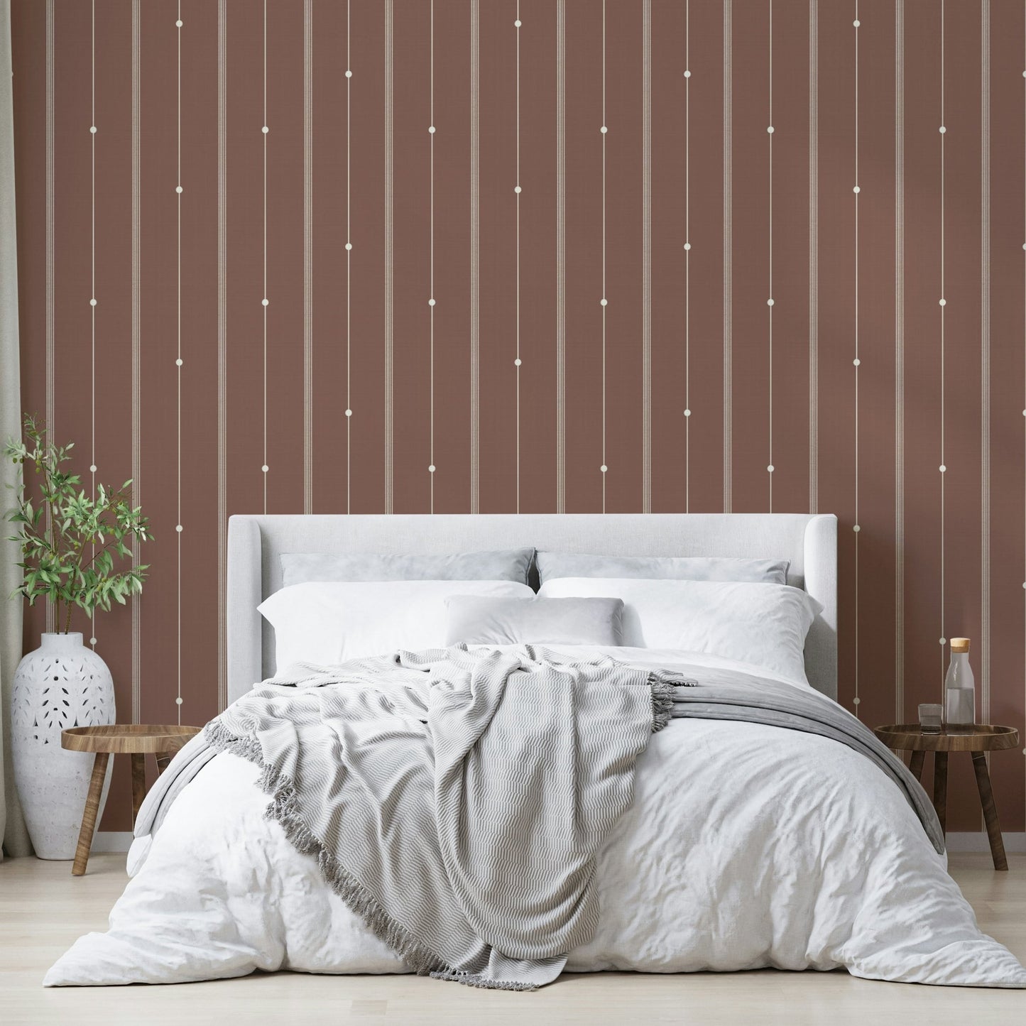 Minimalist sienna wallpaper featuring subtle stripe accents

