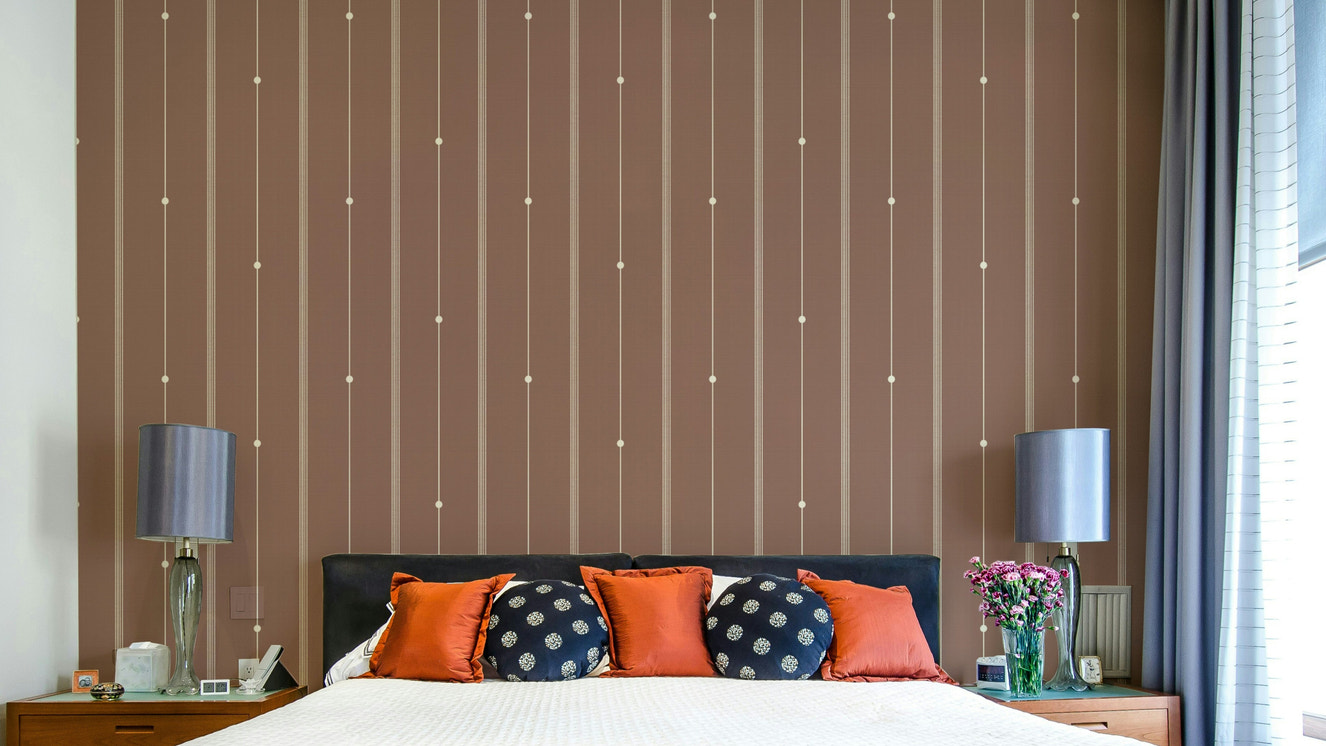 Living room with refined sienna dust wallpaper in minimalist style

