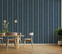 Contemporary steel blue striped wallpaper for interiors.