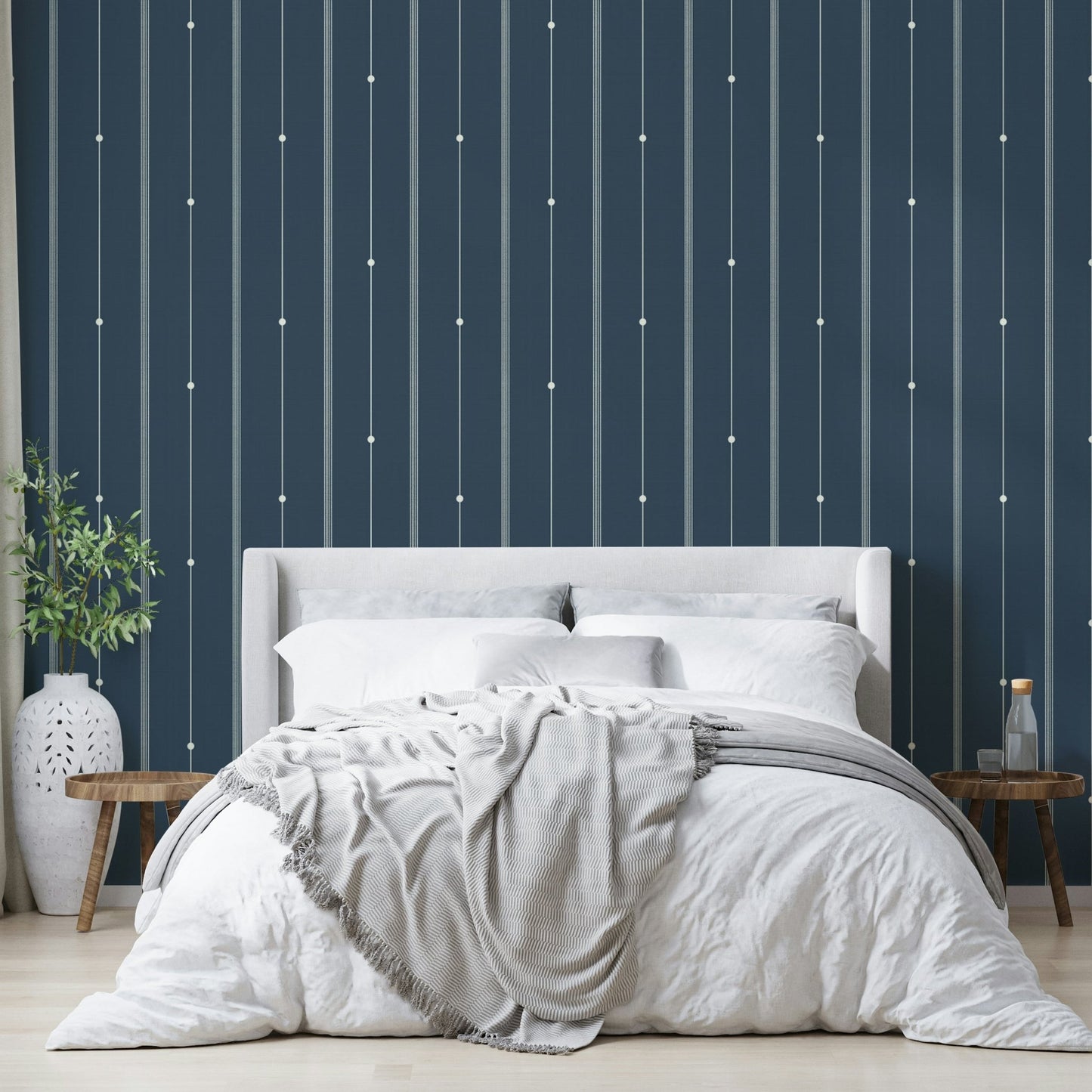 Minimalist steel blue wallpaper with refined striped patterns.