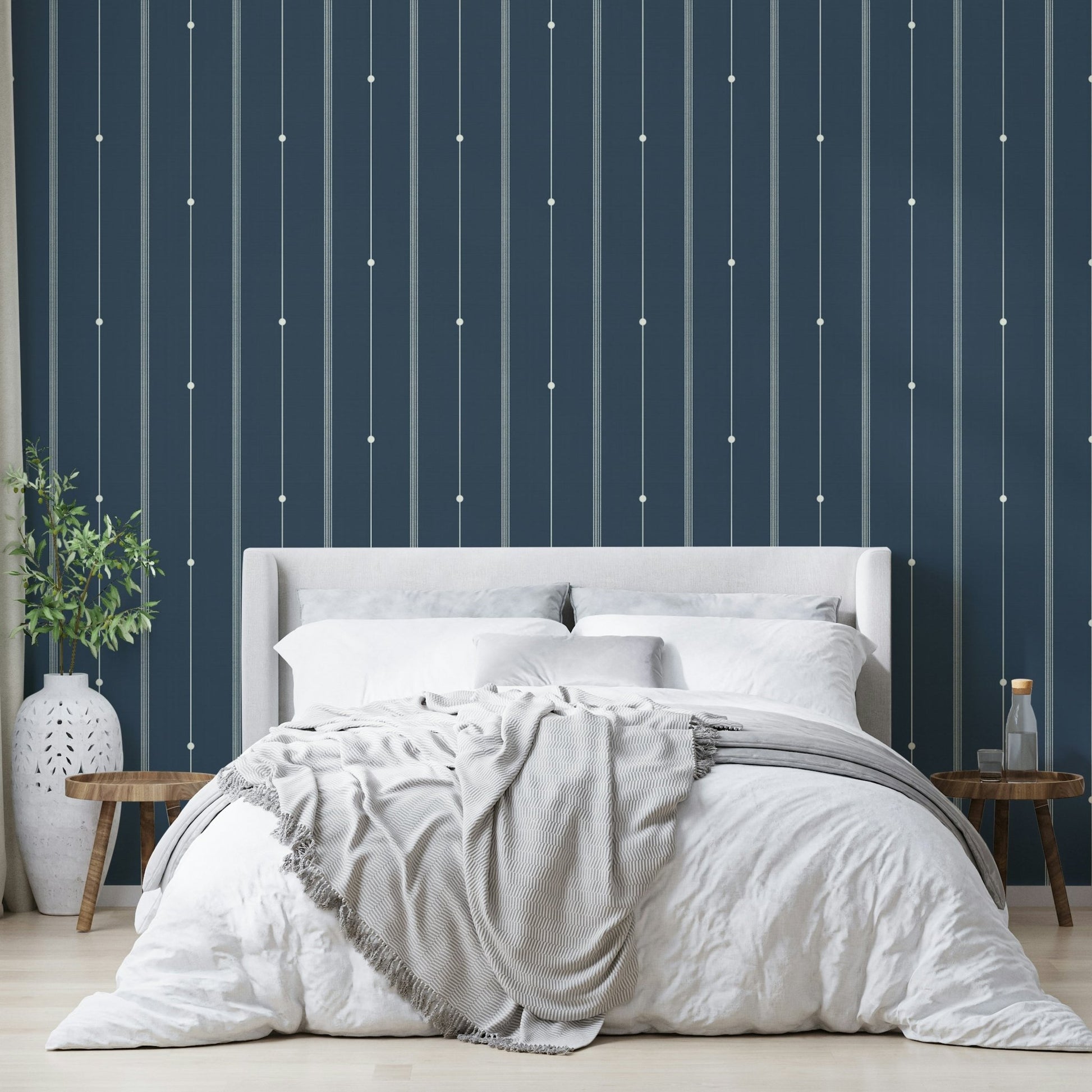 Minimalist steel blue wallpaper with refined striped patterns.