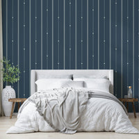 Minimalist steel blue wallpaper with refined striped patterns.