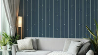 Elegant striped wallpaper in steel blue for modern spaces.
