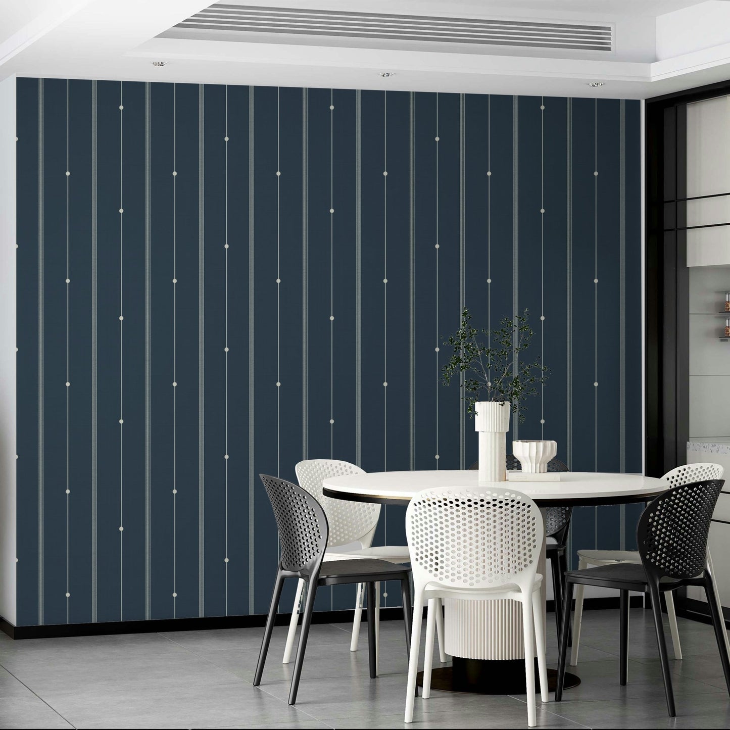 Subtle and stylish steel blue striped wallpaper design.