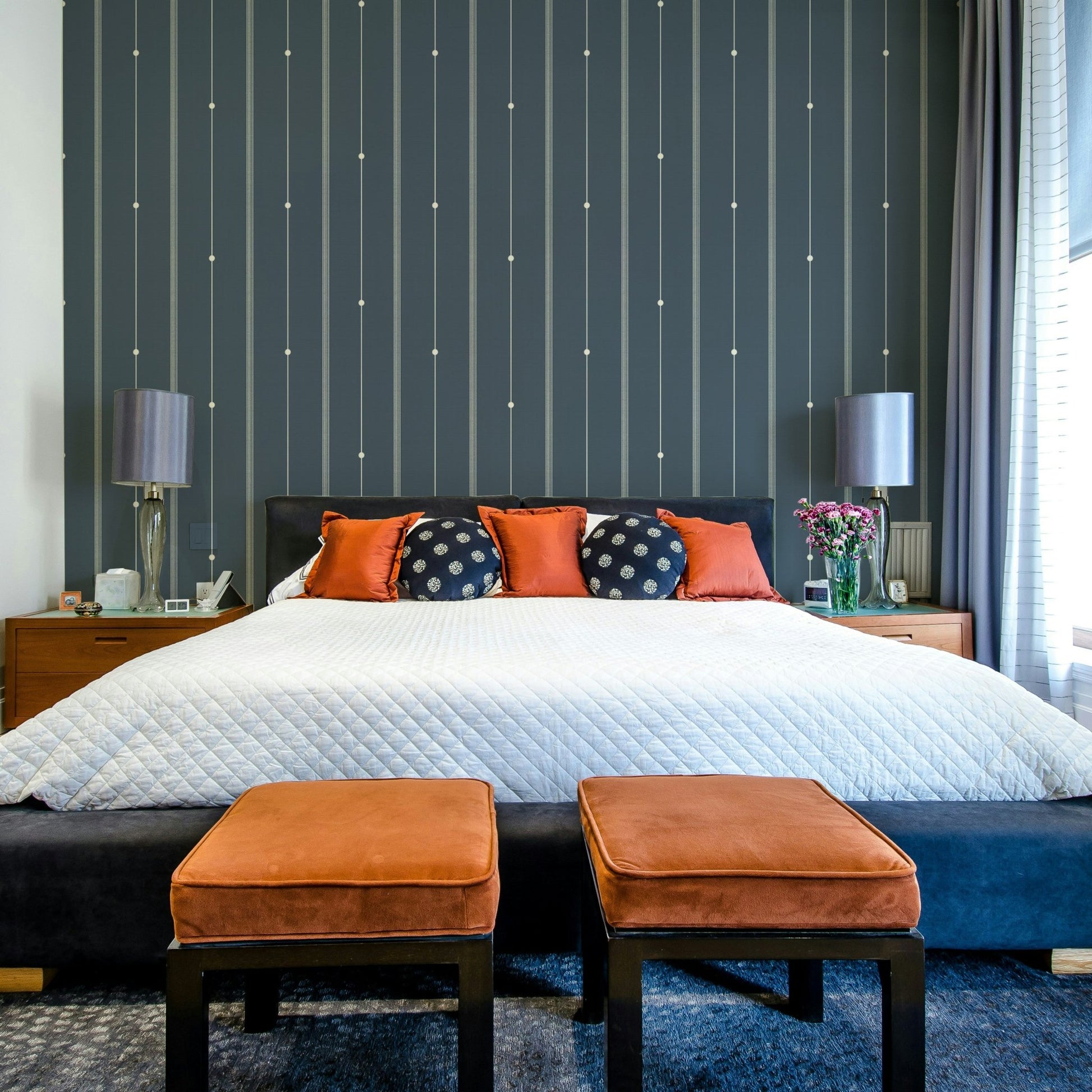 Modern minimalist steel blue wallpaper with elegant stripes.