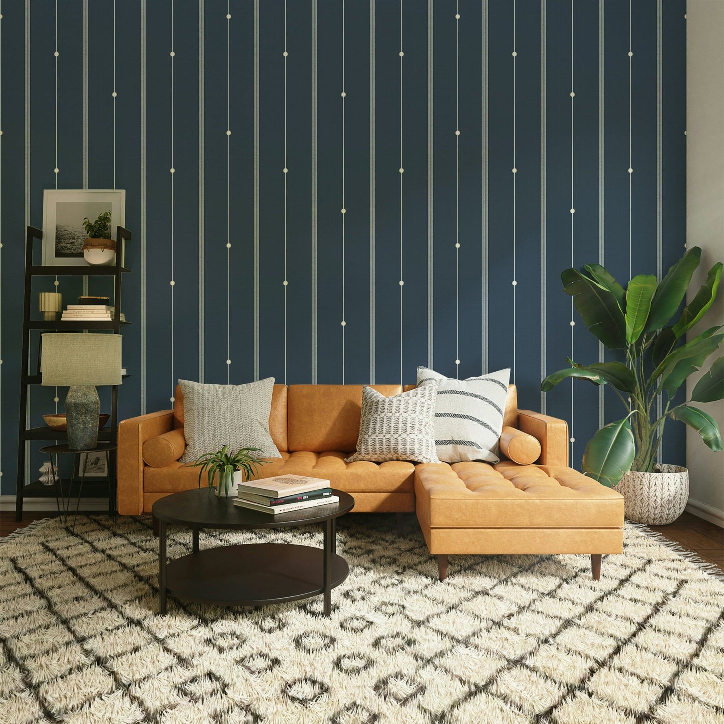 A stylish steel blue wallpaper with vertical striped design.