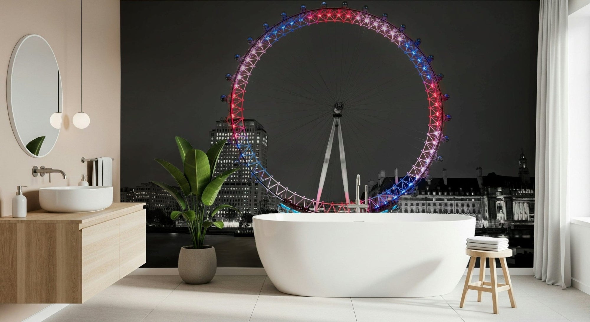 Reflecting Eye Wall Mural, London Eye, red and blue lights., GD6730