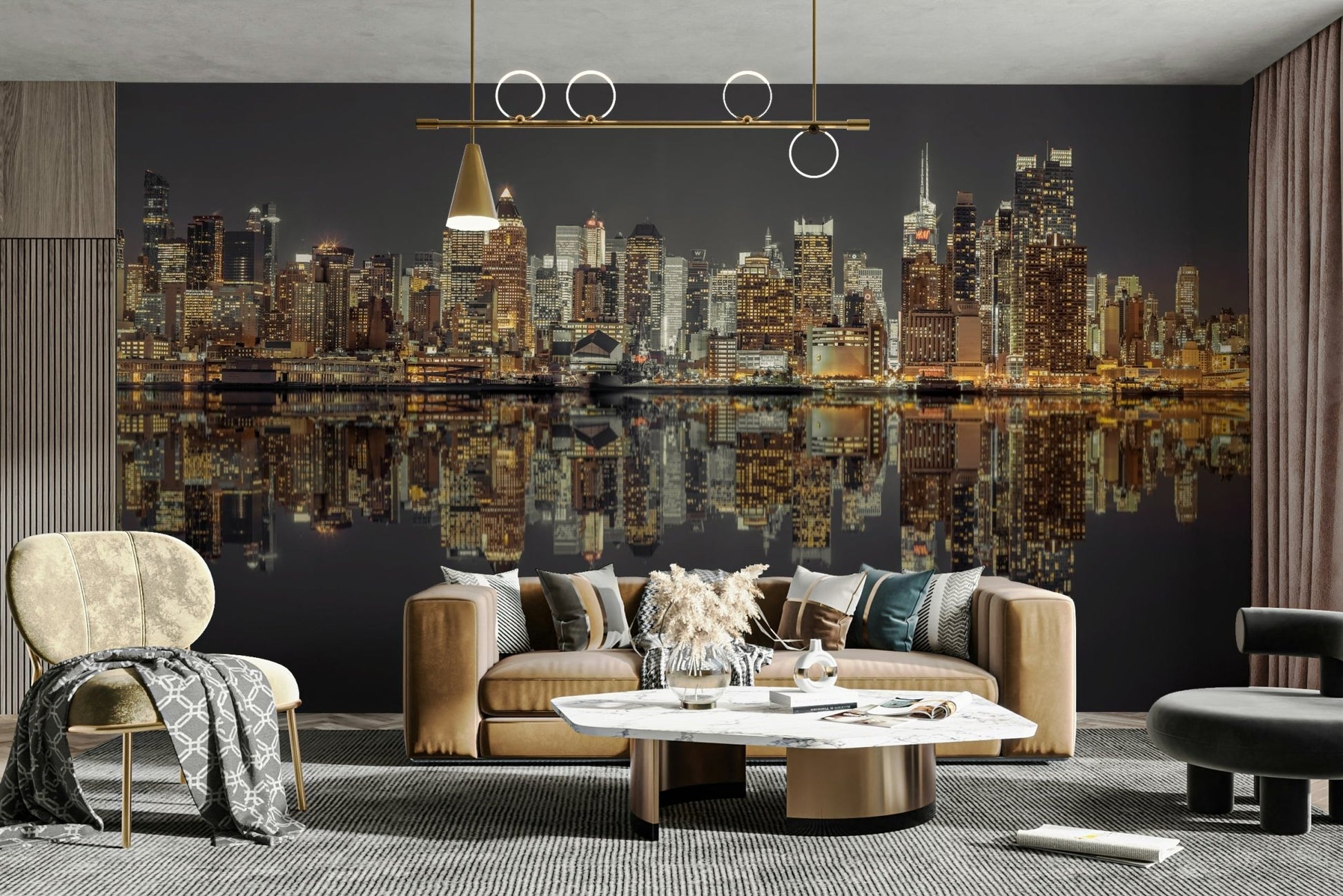 Night cityscape wall mural.


