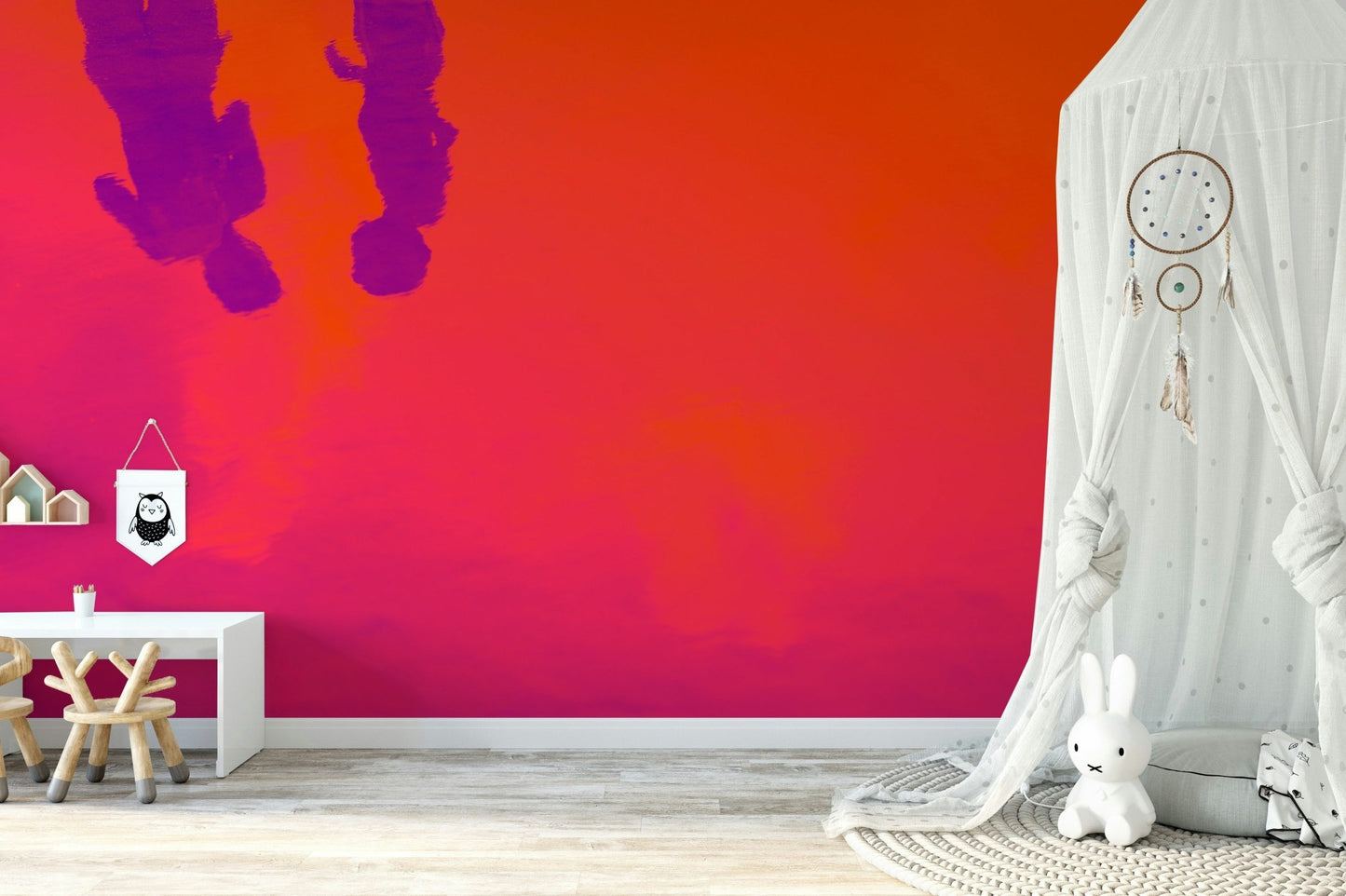 A beautiful wide-angle wall mural of the sea.



