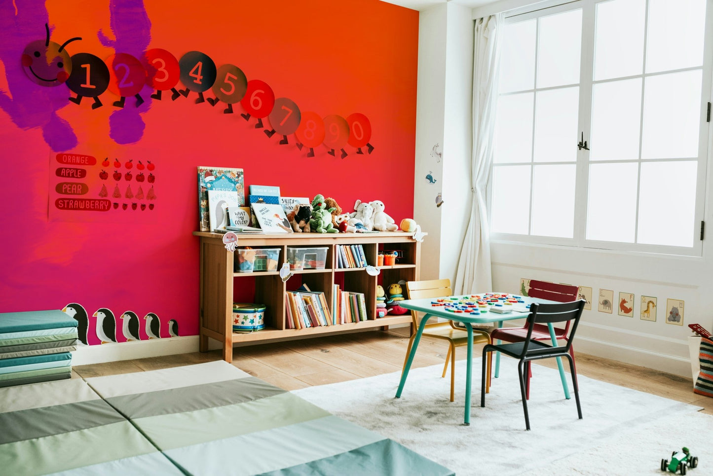 A graceful subtle wave wall mural in cool, natural tones.



