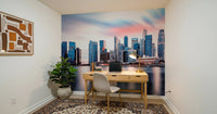 Urban skyline wall mural with glass buildings