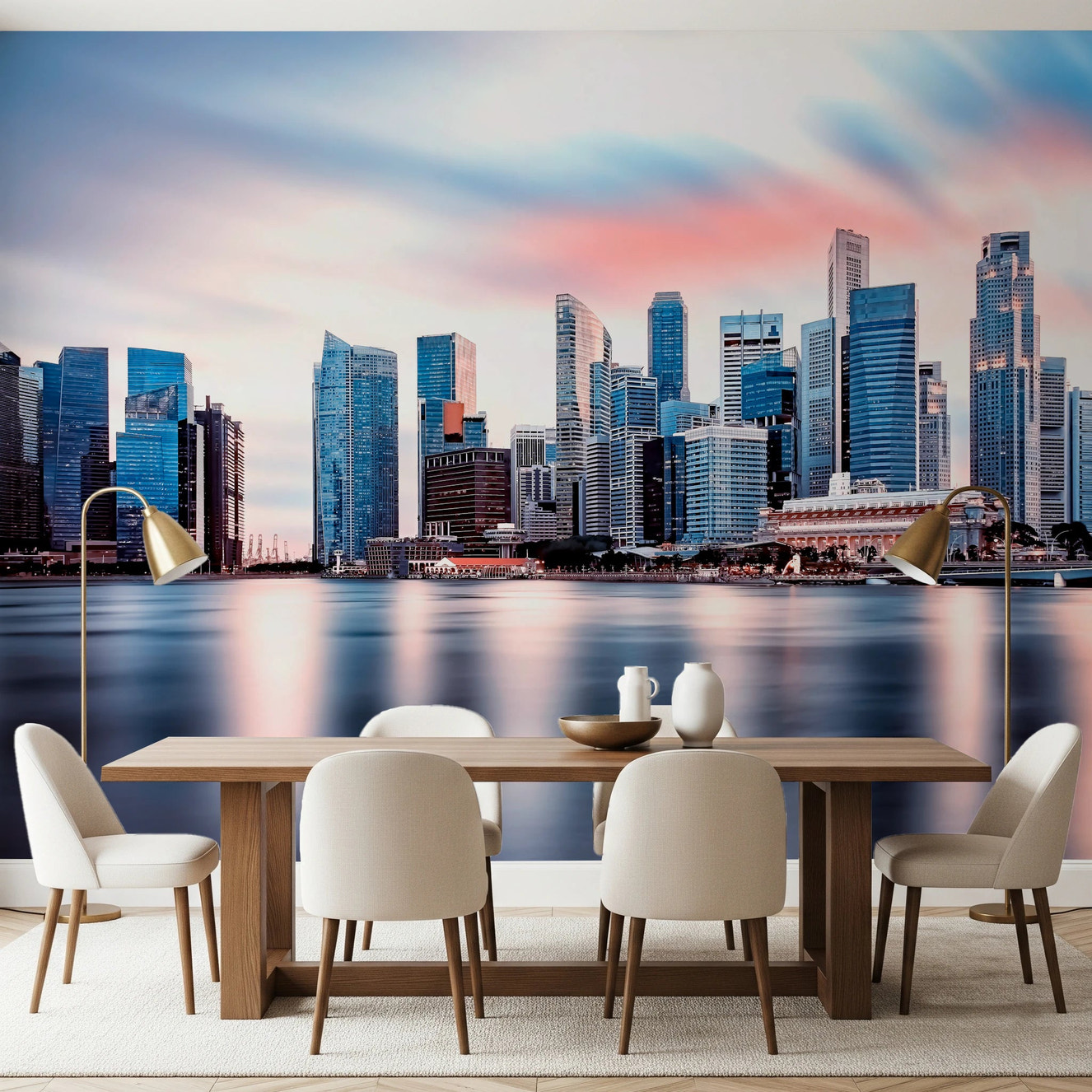 Reflective Metropolis wall mural with city skyline
