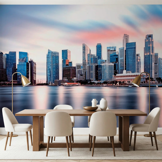 Reflective Metropolis wall mural with city skyline, GD8179