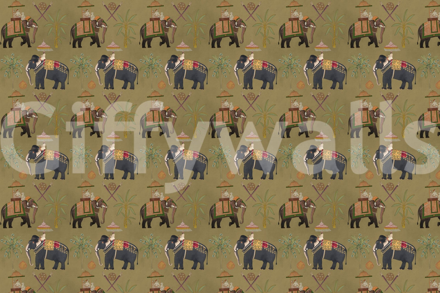 Elephant mural design with regal pattern work and story elements, GD8976