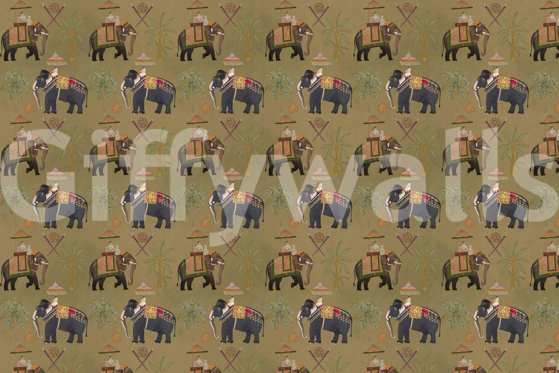 Elephant mural design with regal pattern work and story elements, GD8976