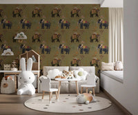 Kids room elephant journey wall mural showing regal scenic detail, GD8976