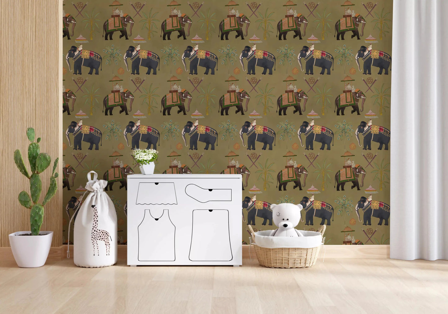 Hallway Regal Elephant Journeys Wall Mural with heritage artwork, GD8976
