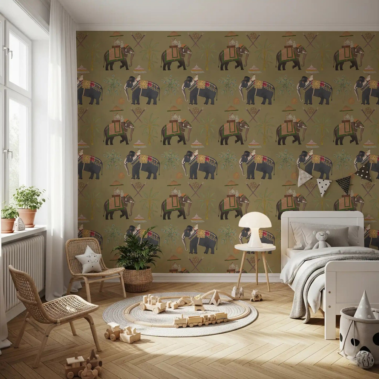 Royal elephant mural designed with scenic movement and detail, GD8976