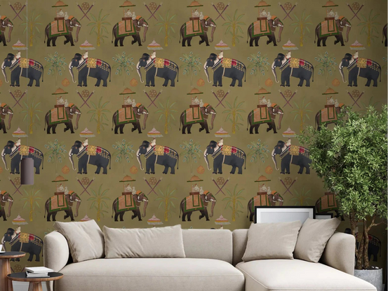 Living room Regal Elephant Journeys Wall Mural with royal elephant art, GD8976
