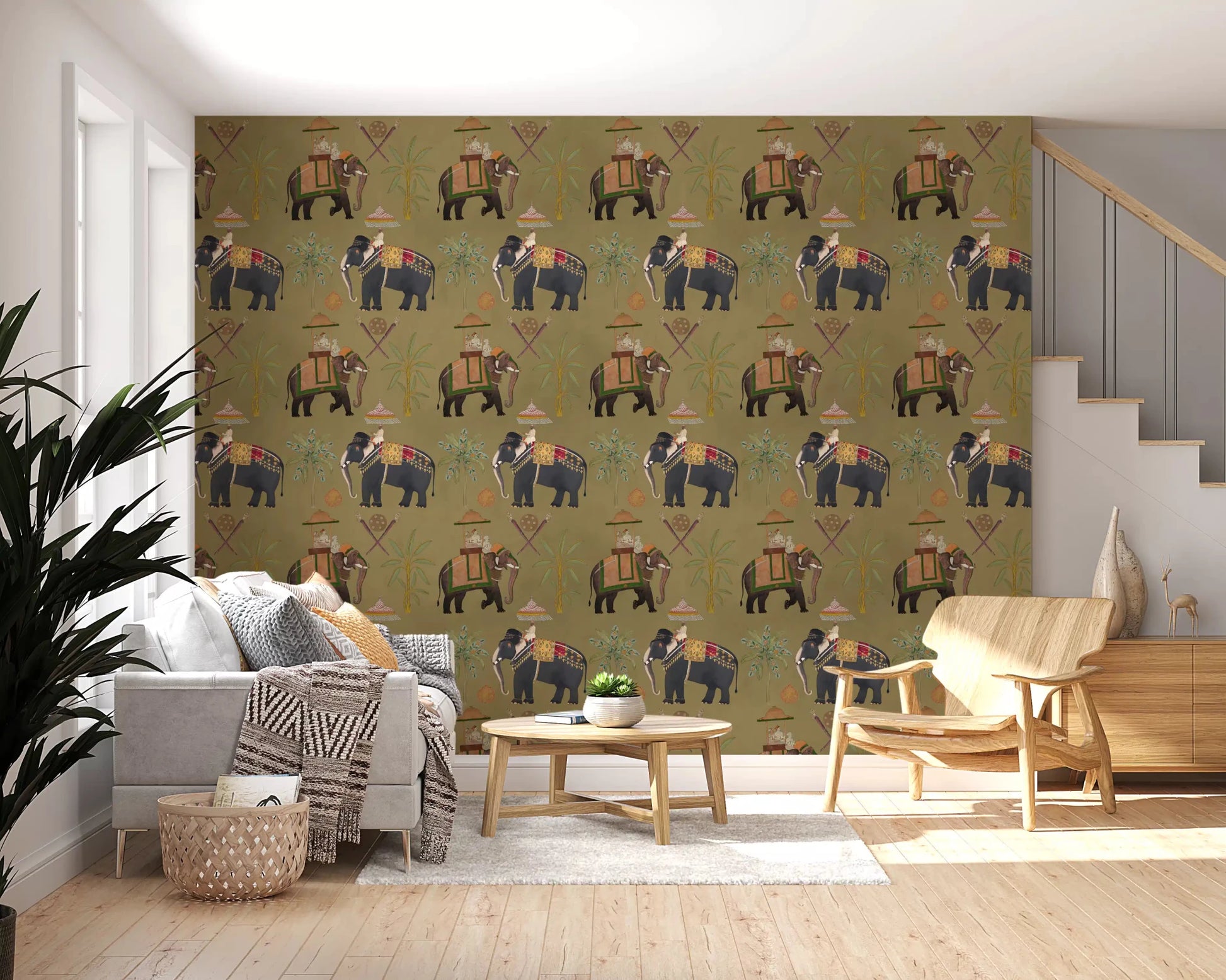 Home office regal elephant wall mural with bold journey styling, GD8976
