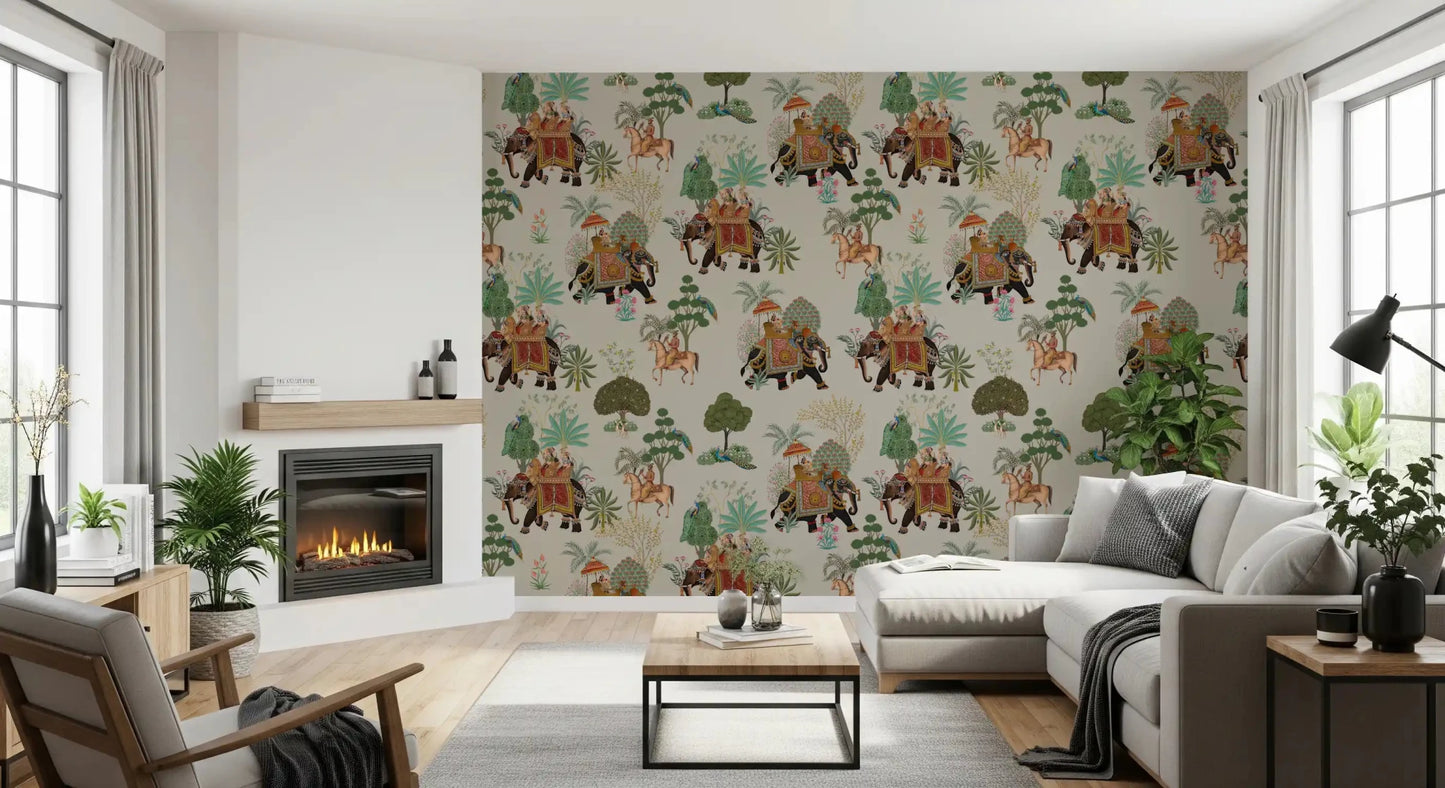 Beige background supports Regal Elephant Parade Wall Mural artwork