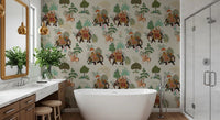 Decorated elephants and peacocks shape this parade wall mural design