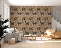 Decorated elephant wall mural with soft neutral base styling, GD8975