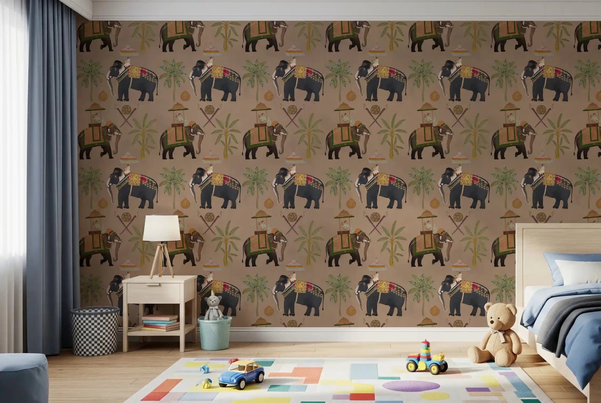 Royal elephant wall mural with ornate patterned animal artwork, GD8975