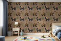 Royal elephant wall mural with ornate patterned animal artwork, GD8975