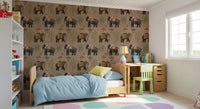 Bedroom heritage elephant wall mural with royal repeat pattern, GD8975