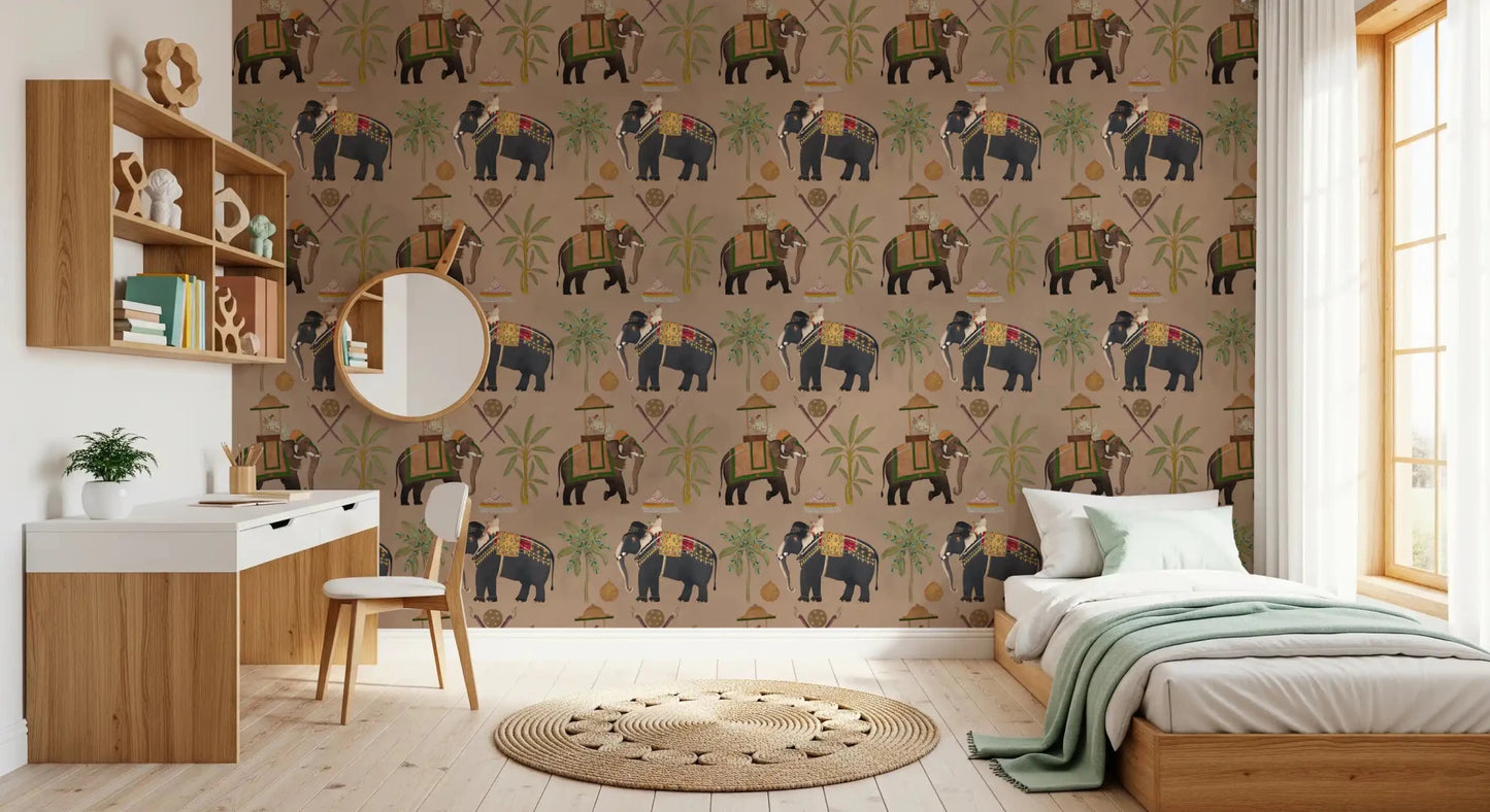 Kids room Regal Elephant Wall Mural on beige background design, GD8975