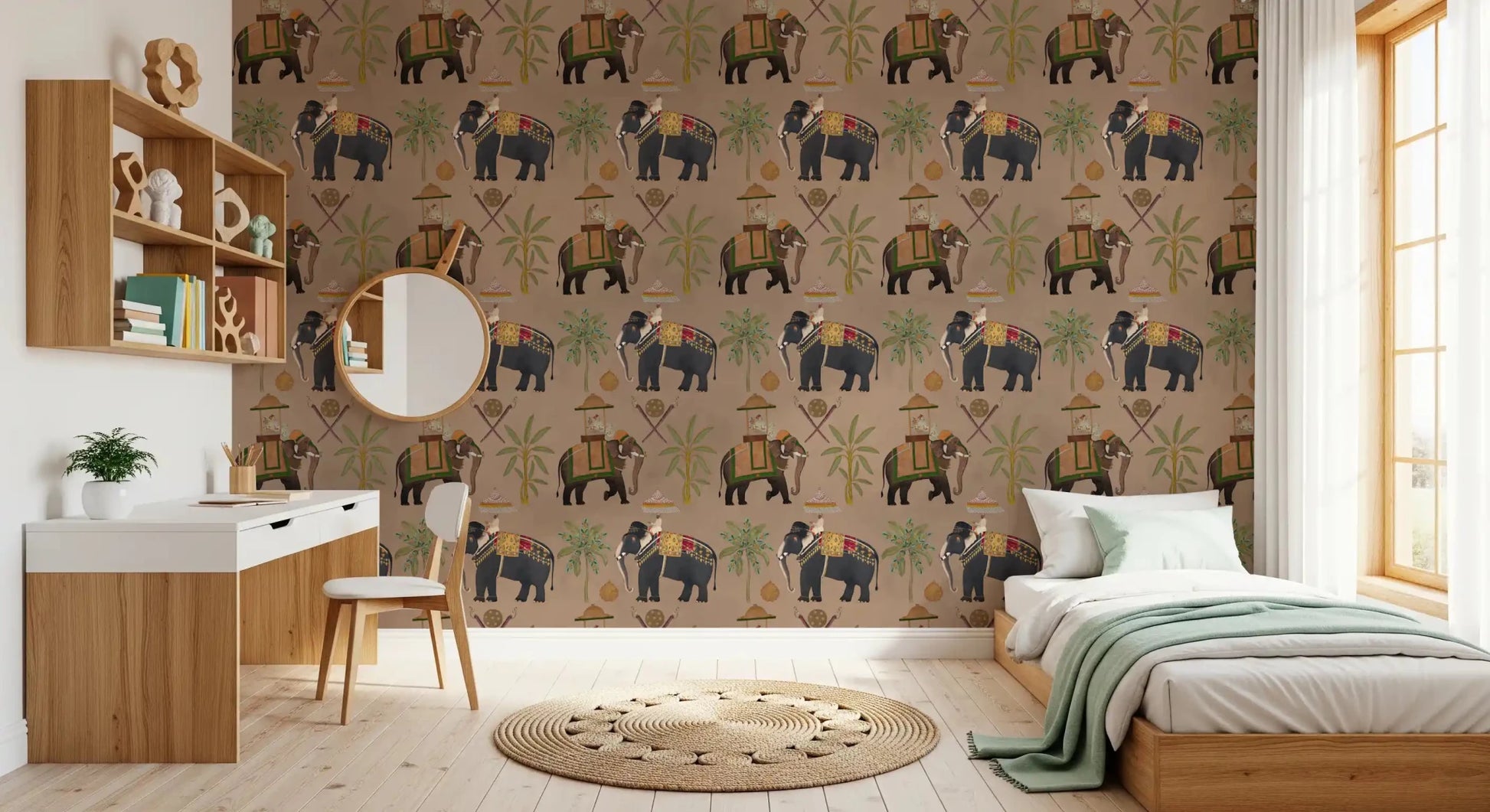 Kids room Regal Elephant Wall Mural on beige background design, GD8975