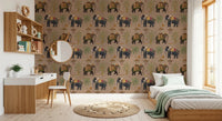 Kids room Regal Elephant Wall Mural on beige background design, GD8975