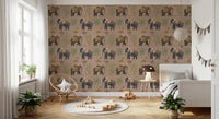 Elephant mural featuring traditional motifs on warm beige backdrop, GD8975